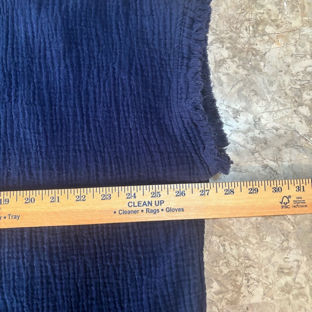 Kaktus Navy Crinkle 100% Cotton Gauze Boxy Top 1X Raw Fringe Edge - Picture 8 of 9